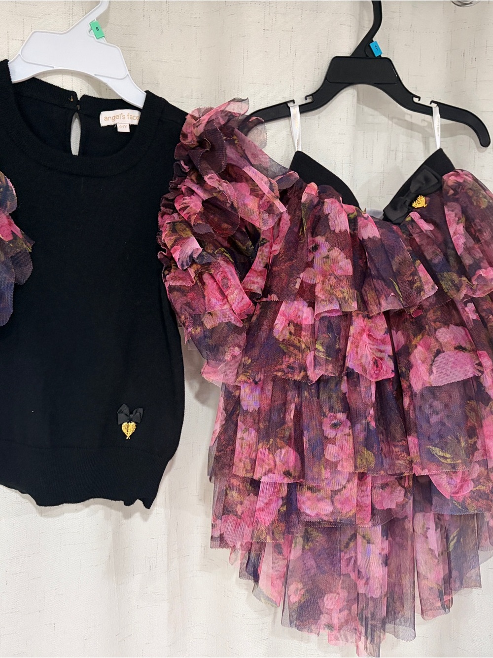 Black Top and Floral Ruffle Skirt Set - Pink/Black - Picture 2 of 4